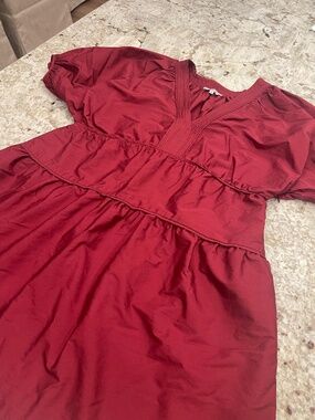 Madewell Elora Mini Midweight Arvind Poplin Dress Size L Wine Red Summer